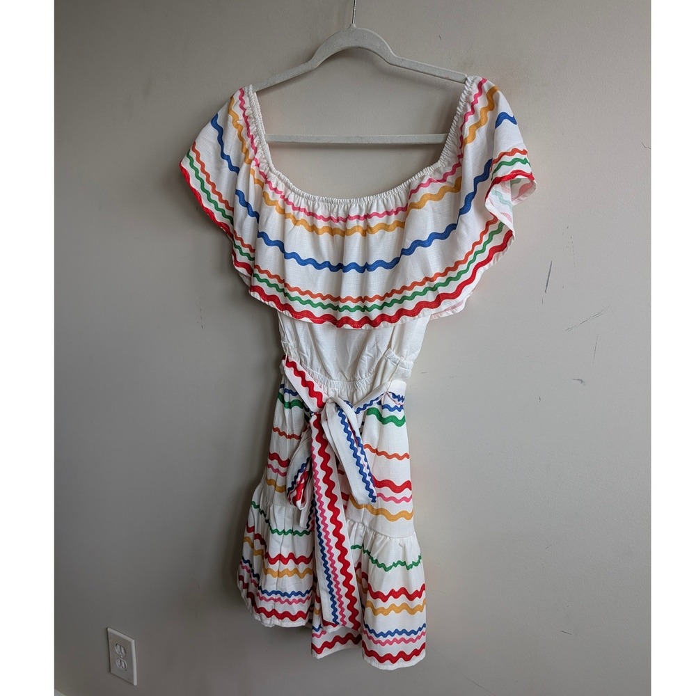 Flying‎ Tomato Multi Color Rick Rack Romper Off Shoulder Ruffle Large ID17771 - Picture 4 of 6